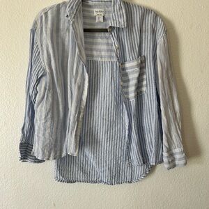 Nicole Miller Light Blue and White Linen Shirt